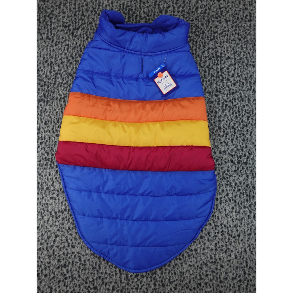 Top Paw‎ Dog Puffer Vest XL Blue Multicolor New Fleece Lined Striped Coat